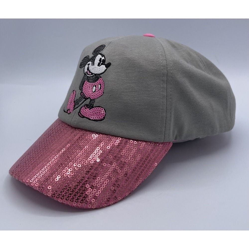 Walt Disney World Pink Sequin Mickey‎ Mouse Baseball Cap Hat Gray Adult 57-61CM